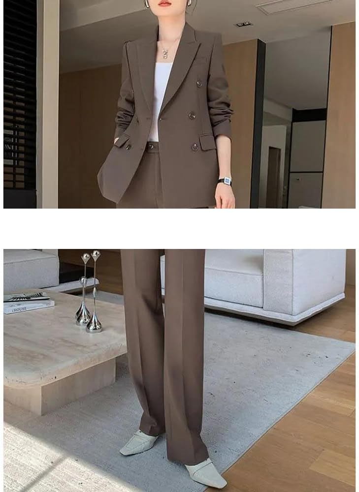Women’S Notch Lapel Double Breasted Daily Business Suit – Slim Fit Work Blazer and Pants Set