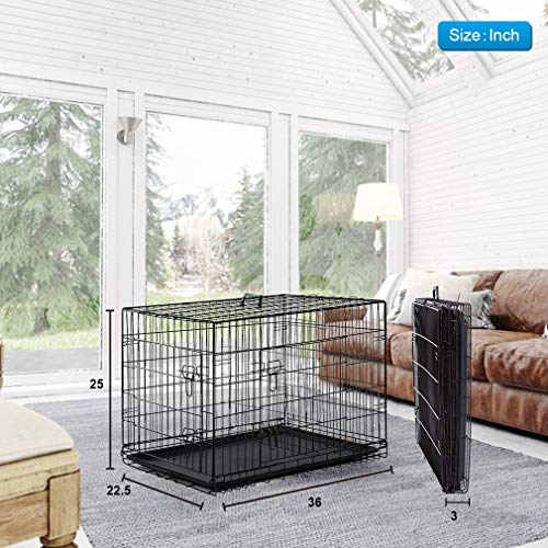 Bestpet 36 Inch Dog Crates For Large Dogs Folding Mental Wire Crates Dog Kennels Outdoor And Indoor Pet Dog Cage Crate With Double-Door,Divider Panel, Removable Tray And Handle #TOP6