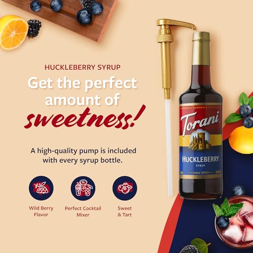Image of Torani Huckleberry Syrup for Drinks, Flavoring for Iced Tea, Lemonade, Sodas, and Cocktails, Pump Included, 25.4 Oz