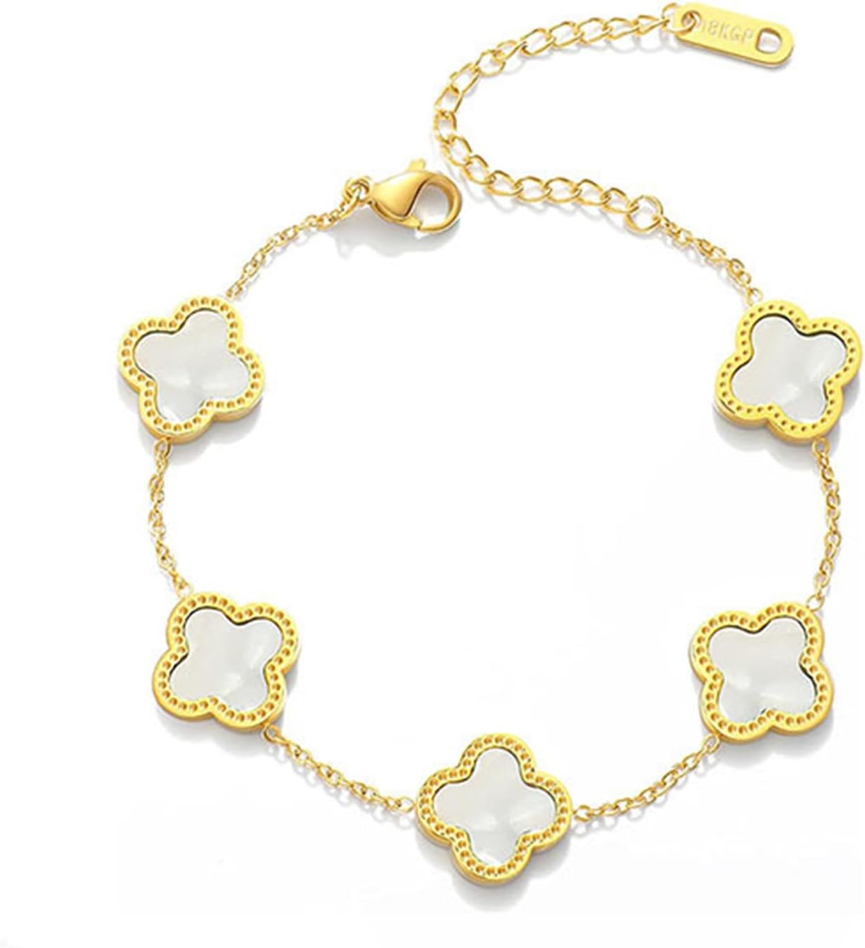 SILANERGold Bracelets for Women, 18K Gold Plated Clover Bracelet for Women Lucky Four Leaf Link Bracelets Jewelry Gifts Trendy for Women