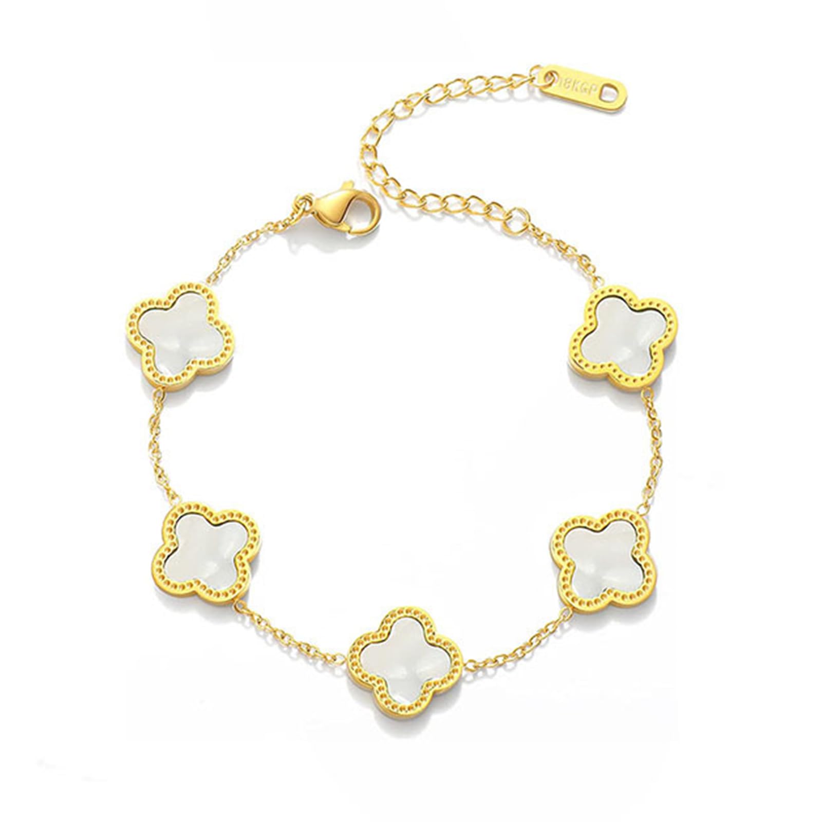 SILANERGold Bracelets for Women, 18K Gold Plated Clover Bracelet for Women Lucky Four Leaf Link Bracelets Jewelry Gifts Trendy for Women