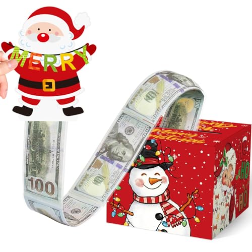 GYGOT Christmas Money Box Pull, DIY Surprise Money Gift Boxes with 100 Transparent Bags, Santa Pull Box for Kids & Adults