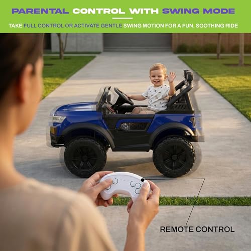 Image of Baybee RogueX Battery Operated Jeep for Kids with Parental Control | Baby Ride On Electric Car with RGB Lights, Music & Swing Mode | Rechargeable Battery Car for Kids 2 to 6 Years Boys Girls (Blue)