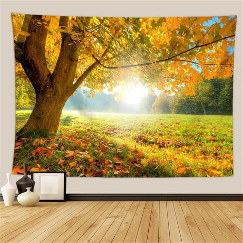 Hixingo Tapiz Decorativo Pared, Tapiz de Pared con Diseño de Hoja de Arce Árbol, Murales Decorativos Pared Tapiz Pared, Decoración Navideña para Dormitorio, Salón (230x150cm,Luz del Sol)