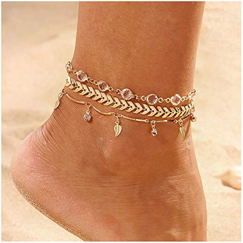 Fesciory 3 Pcs Ankle Bracelets For Women Gold Adjustable Layered Beach Anklet Set Girls Alloy Foot Chain Jewelry #TOP2