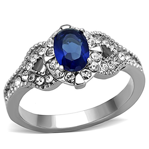 Marimor Jewelry 1.45 Carat Blue Montana Cubic Zirconia Vintage Stainless Steel Engagement Ring Women's Size 5-10