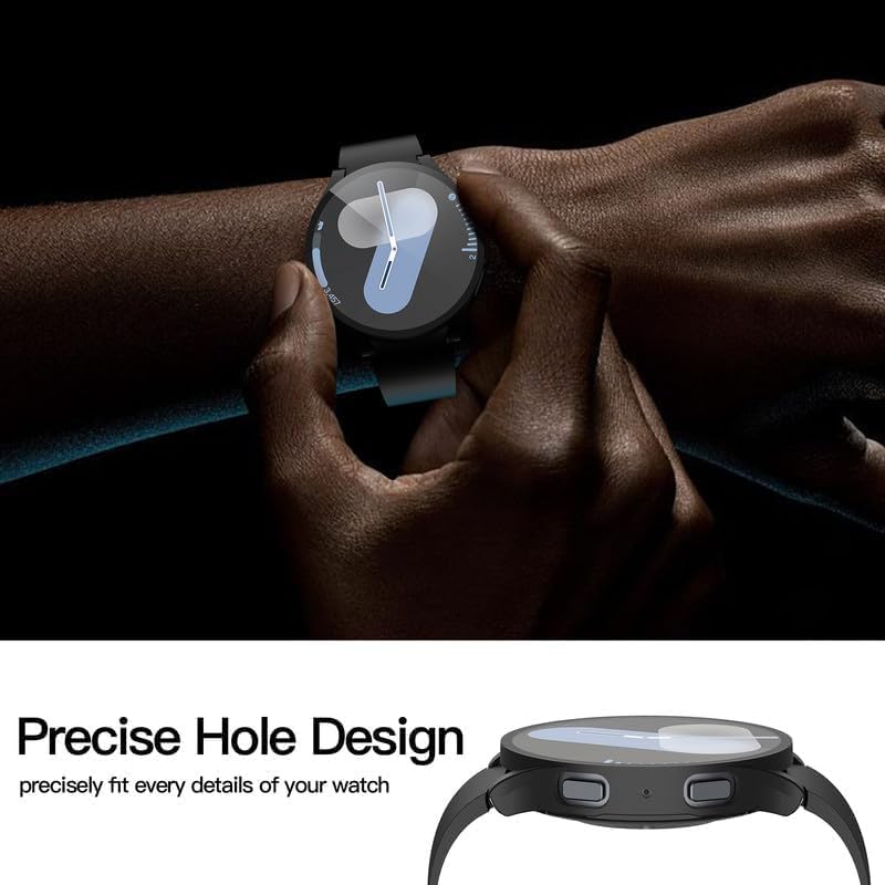 Image of OJOS Hard PC Screen Protector Case for Samsung Galaxy Watch 7 44mm, Anti-Slip Ultra-Thin Scratch Resistant Cover with Tempered Glass for Galaxy Watch7-Black