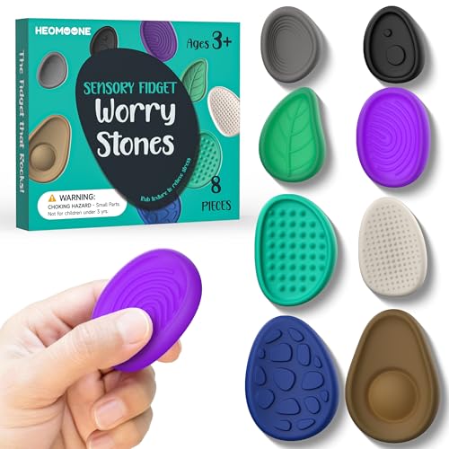 Fidget Toys Adults Sensory Stone:8 Pack Textured Worry Stones for Kids Calming - Soothing Sensory Toys for Anxiety Relief - Quiet Fidgets for Student Classroom Prizes