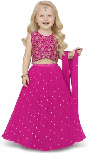 A.T.U.N. (ALL THINGS UBER NICE) Zardozi Thread Work Embroidered 3 Piece Crinkled Lehenga Set with Dupatta and Padded Choli...