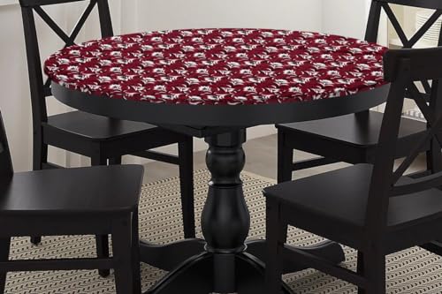 Image of The Furnishing Tree Round Elastic Fitted Dining Table Cover WxL 36x36 Inches Floral Pattern Dark Brown