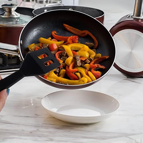 SAVITA Mini Brownie Serving Spatula Flexible Silicone Turner Heat-Resistant Flipper Nonstick Slotted Spatula for Fish, Eggs, Pancakes, Wok(Black)