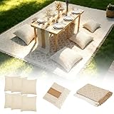 Gereat Large Outdoor Boho Picnic Blanket with 6 Throw Pillow Cover & Table Runner, Oversize Beach Blanket