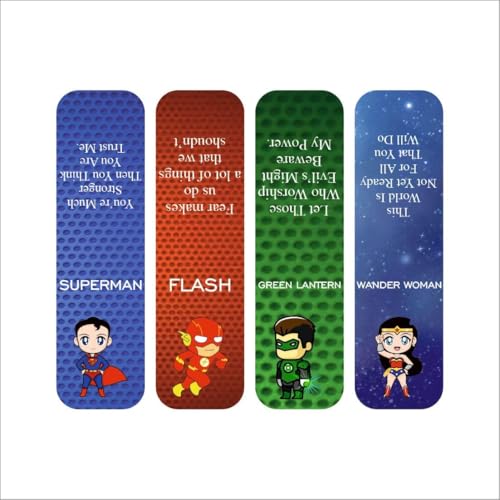 Image of Zesta Magnetic Bookmark Set of 7 | Aesthetic Book Mark for Reading | Cute Anime Bookmarks for Kids, Students | Book Accessories for Novels, Gifts for Readers(Justice League, 9X2.5 Cms)