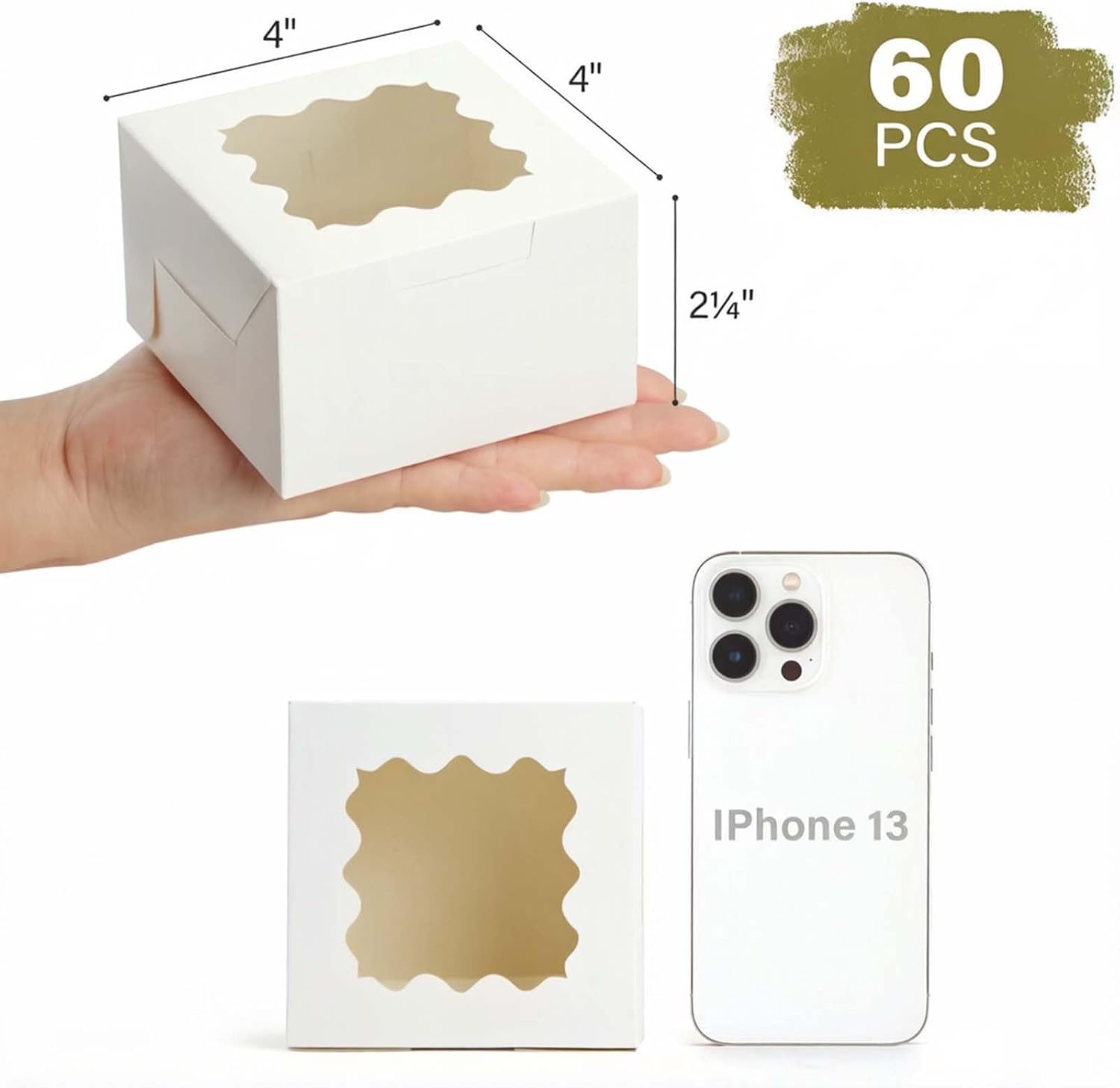 60pcs Small Cookie Boxes with Window, 4x4x2.5In Small Dessert Boxes image 2