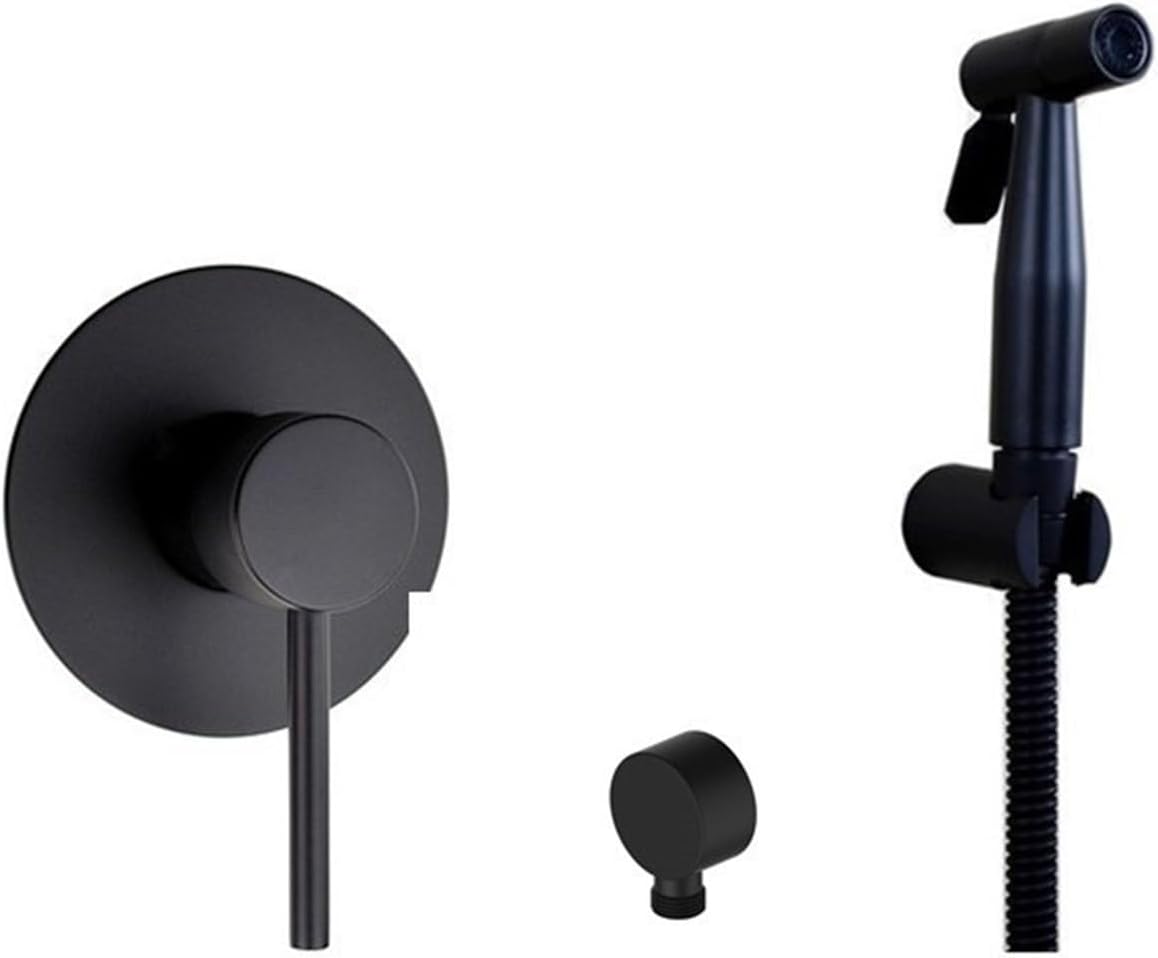 Bidet Sprayer for Toilet Black Round Brass Bidet Sprayer Wall-Mounted Handheld Bidet Sprayer for Toilet Hot and Cold Water Hand Held Bidet Sprayer