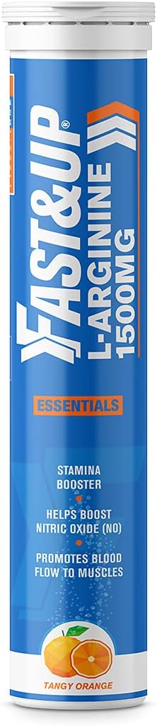 FAST&UP L-Arginine Essentials 1500 mg, Effervescent L-Arginine Supplement, Refreshing Orange Flavour, Boosts Stamina and Nitric Oxide (NO), Delays Onset of Fatigue – Pack of 20 Effervescent Tablets