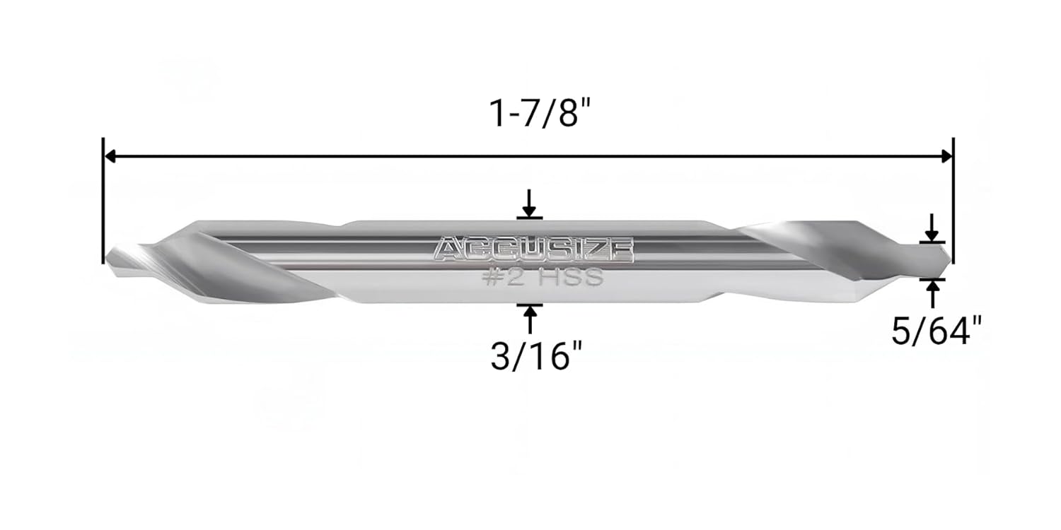 Accusize Industrial Tools No.2, 3/16'' by 5/16'' by 1-7/8'' H.S.S. Center Drill Bit, 10Pc 0530-0200x10