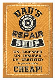 Funny Tool Box Magnet Sign - 4x6 in. Dad's Repair Shop Un-Licensed Cheap