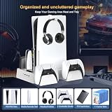 Stacja chłodząca PS5/Slim do PS5 Disc & Digital, stojak chłodzący PS5 z podwójnym kontrolerem ładowanie do konsoli PlayStation 5, wielofunkcyjna ładowarka do PlayStation 5, akcesoria, kontroler