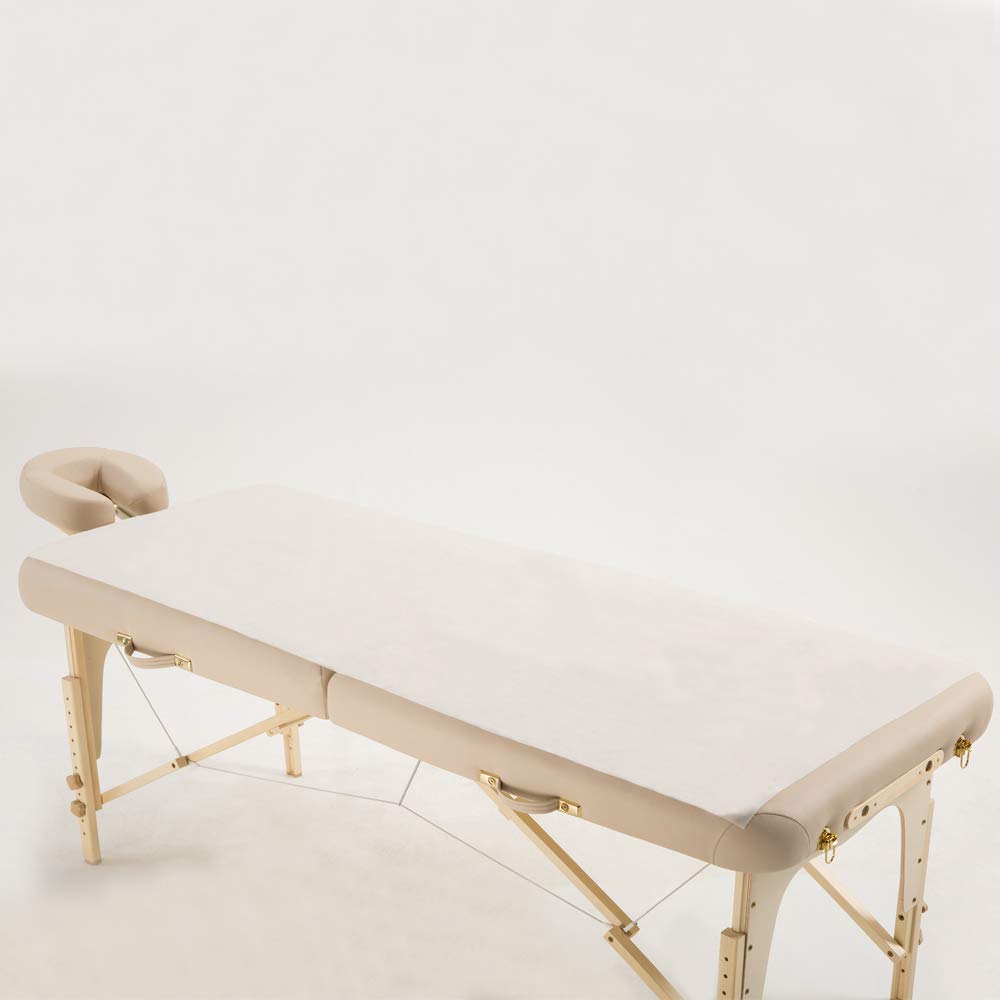 Premium Disposable Poly-Backing Non-Woven Water and Oil Proof Cover Sheet (W31.5” x L75”) for Massage Table (A Pack of 10) (2 Pack, White)