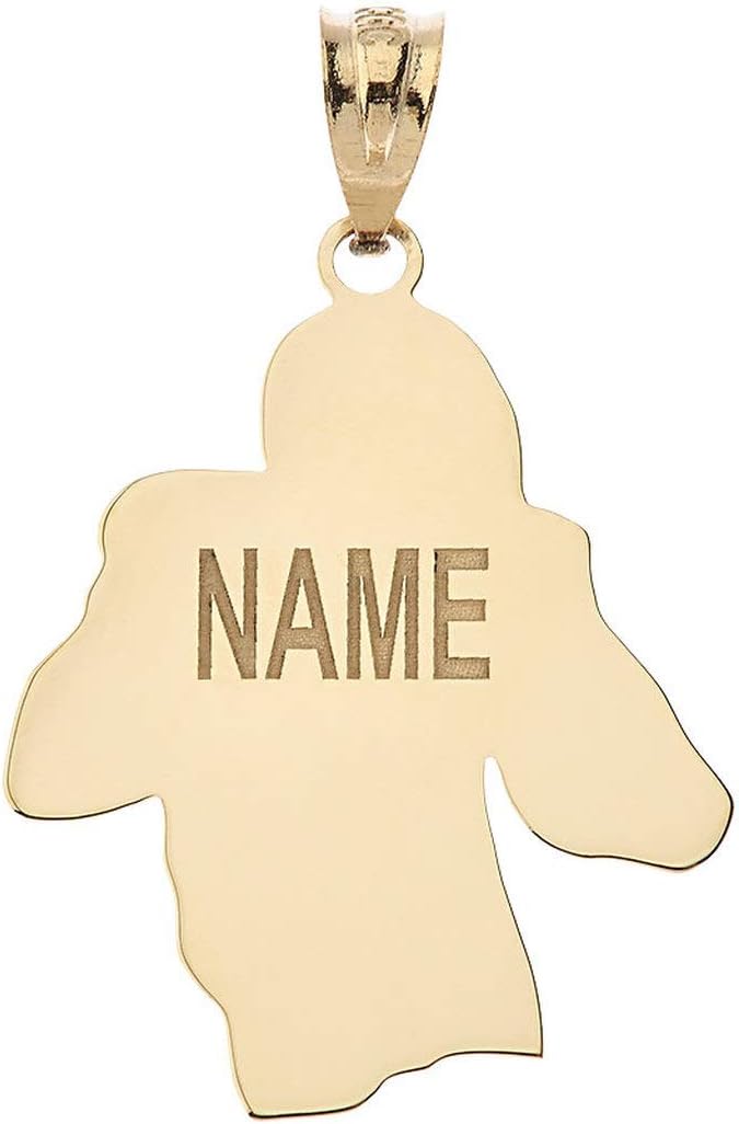 Sports Charm Certified 14k Yellow Gold Personalized Football Player Pendant with Your Name and Number