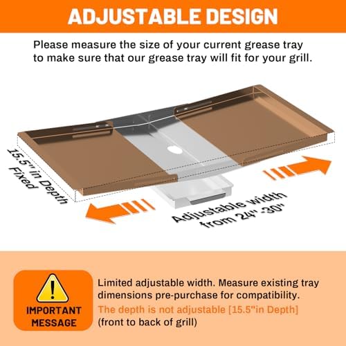 Grease Tray for Gas Grill, Universal Adjustable Stainless Steel Grease Tray Set, Outdoor Grill Replacement Parts 24'' - 30'' for Dyna Glo, NEXGRILL, Backyard, BHG, Expert, Kenmore, Uniflame and More