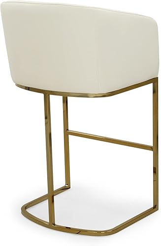Miniatura 3 de Iconic Home Tess - Taburete de bar tapizado de piel sintética, diseño de brazo de refugio, media luna, tono dorado, base en forma de U, moderna y