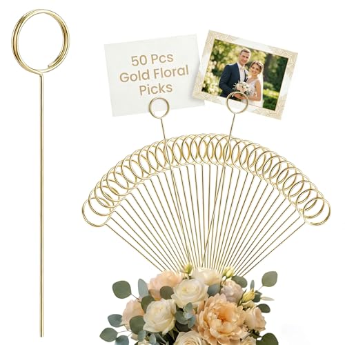50Pcs Metal Floral Card Holder Picks - Flower Card Holder Sticks for Gift Cards & Flower Bouquet. Floral Picks & Picture Photo Holders for Centerpieces, Wedding Birthday Party Decoration Accessories