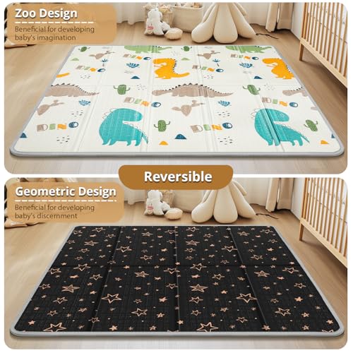Image of PIGLOG Foldable Baby Play Mat for Floor, Baby Floor Mat for Crawling, Reversible Waterproof & Non-Toxic Baby Foam Playmat, Baby Play Mat for Babies, Infants & Toddlers 6-12 Months