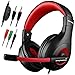 Dland Gaming Headset, 3.5mm Wired Bass Stereo Noise Isolation Gaming Headphones for Online Gaming with Mic for Laptop Computer, Cellphone, PS4 and so on- Volume Control (Black and Red)