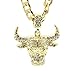 Mens Gold Tone Iced Out Bull Small Pendant with 5Mm 24