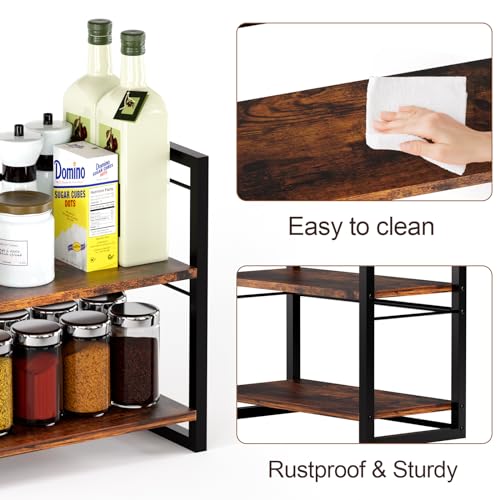 ART-GIFTREE Spice Rack Kitchen Countertop Organizer, Wood Coffee Bar Accessories Counter Shelf, 2 Tier Shelf for Cabinet and Tea Station (Brown) - Thumbnail 7