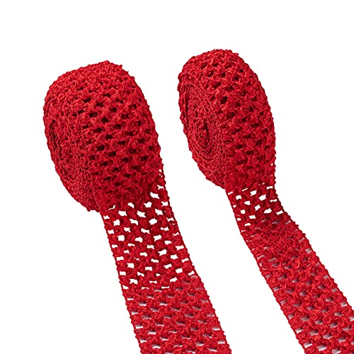 Kissitty 2 Rolls Elastic Crochet Headband Ribbons 10.93 Yards Red Polyester Flat Crochet Stretch Hair Band Trim For Diy Gift Wrapping Hair Bows Waistbands Crafts Making #TOP22