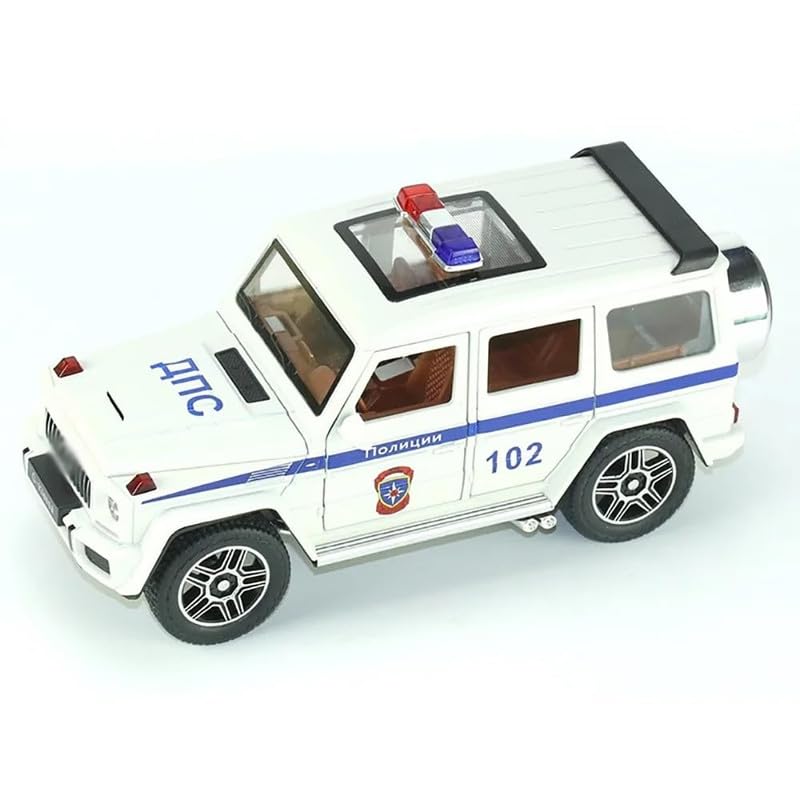 Image of PINQUE Kids New Car 1:32 G Wagon Police Diecast Alloy Metal Pull Back Car with Openable Doors Music Sound and Light Vehicle Toy Car for Boys (White)