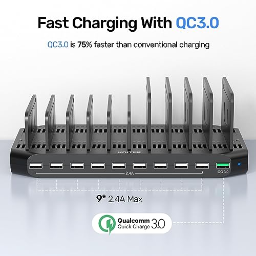 Unitek Fast Charging Station with Quick Charge 3.0, Multi USB Charger Station for Multiple Devices, iPhone, iPad, Tablet, Kindle-Black(UL Certified)