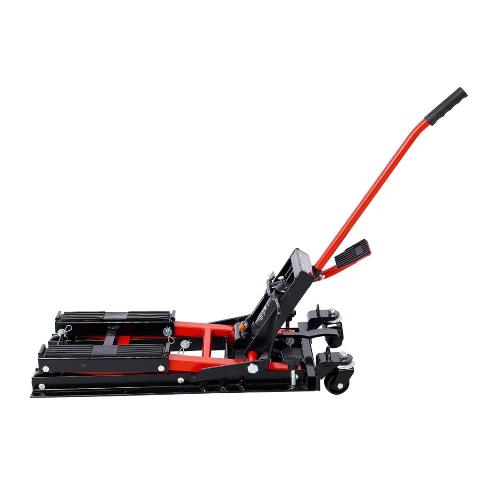 Cric Idraulico, Cric a Forbice con capacità di 1500 LBS, con 4 Ruote, Piattaforma Antiscivolo, Supporto di Sollevamento a Pedale, per Moto ATV UTV