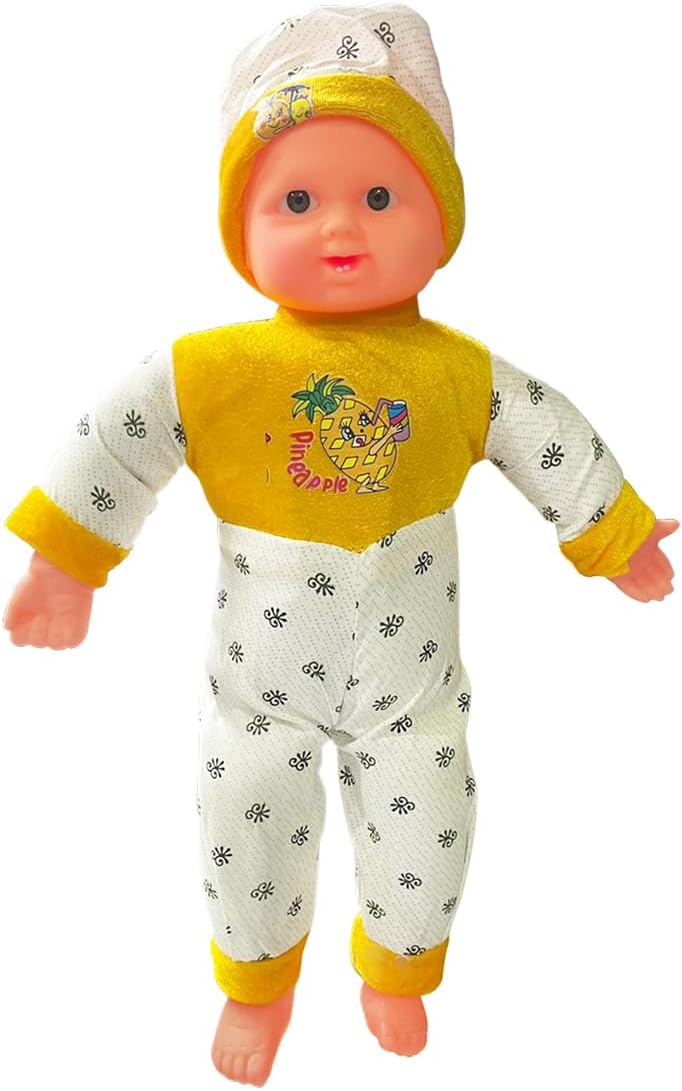Happy-Baby Dolls for Kids | Soft Toys for Girls and Boys | Laughing Musical Sound Soft Toy | Unisex Cuddly Doll with Touch Button Sound | Non-Toxic PVC, Easy to Clean, Colour Yellow,15-Inch