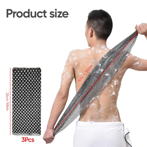 soitzhoc 3-teiliges Japanisches rückenschrubber für dusche | Back Scrubber, extra langes Handtuch | Geeignet für empfindliche und raue Haut