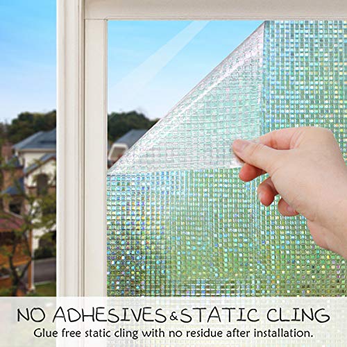Hidbea 3D Decorative Window Privacy Film Non-Adhesive Heat Control Uv Blocking Static Cling Removable Vinyl Glass Tint For Home And Office, 35.4 Inches X 32.8 Feet, Mosaic Patterns #TOP5