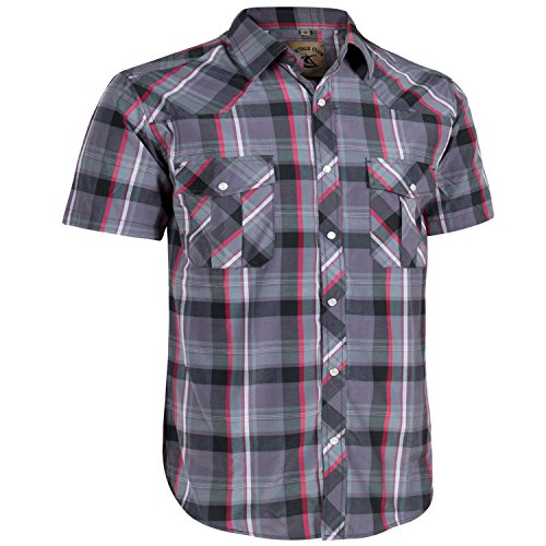 COEVALS CLUB Men's Casual Plaid Pearl Button Snap Front Short Sleeve Shirt Regular Fit (Red/Purple #23, S)