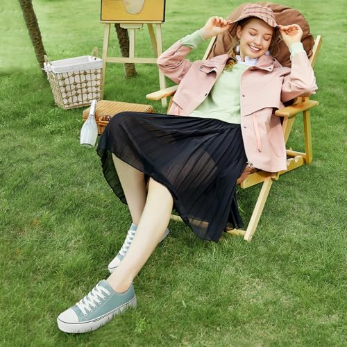 Image of Adokoo Canvas Tennis Shoes for Women Low Top Casual White Black Sneakers for Women Lace Up Fashion Comfortable Walking Shoes