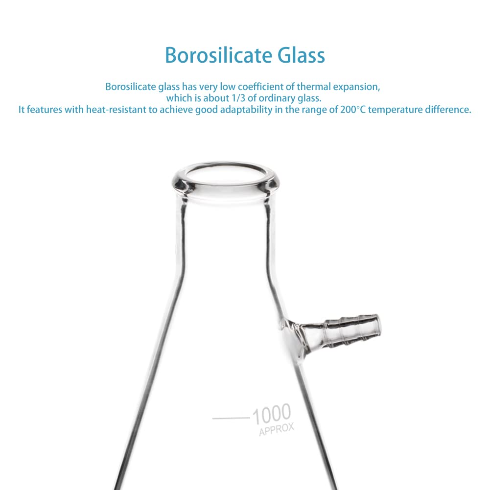 StonyLab 2er-Pack 1000 ml Borosilikatglas-Filterkolben, Glass Filtering Flask, Bolzenhals mit Röhrchen (1000 ml)