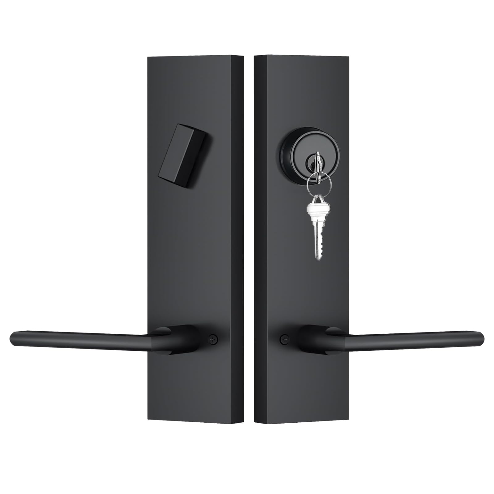 Photo 1 of Tyothimm Matte Black Door Lock Set,Exterior & Interior Door Handles with 3 Keys,Modern Brushed Finish,Zinc Alloy,Fits Door Thickness 1-3/8" to 1-31/32",Front & Back Door Lever,Easy Installation