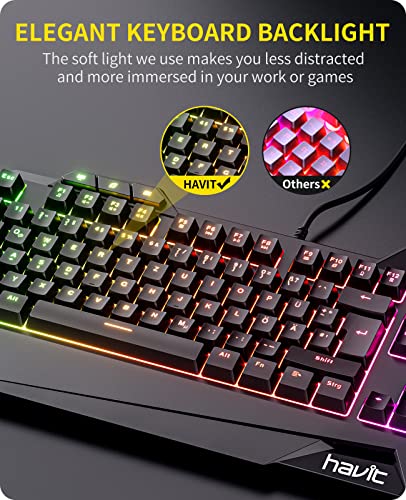 havit Gaming Tastatur und Maus Set, Gaming Tastatur mit LED Hintergrundbeleuchtung QWERTZ (DE-Layout), Wired Gaming Maus mit 4800 DPI und 6 programmierbare Tasten (Schwarz) - Image 4