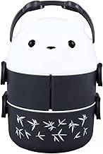 Cute Panda Stackable Bento Box, Double Insulation, Portable & Layered Design, Separate Layers, Perfect for Camping, Work & School (Gray)