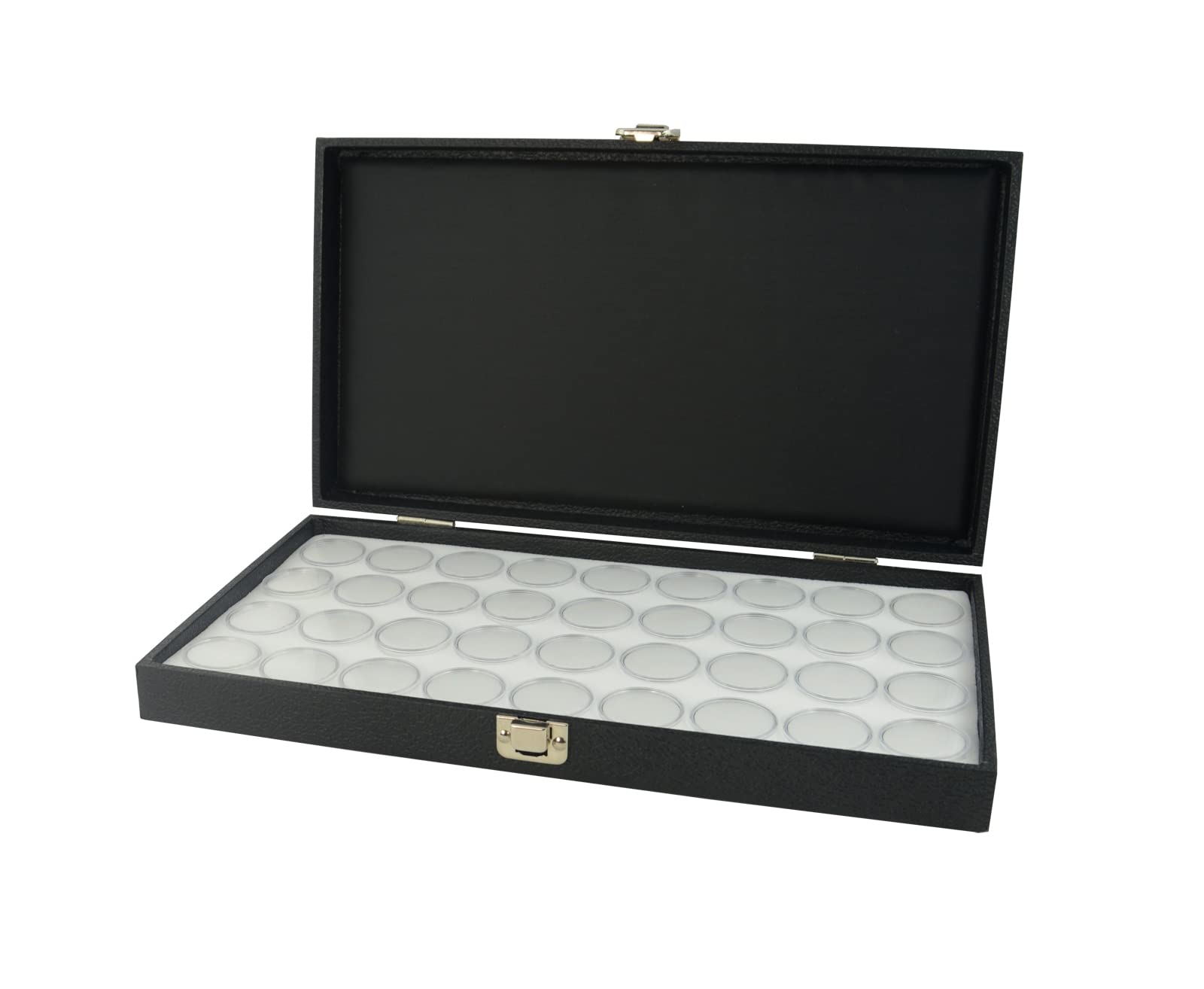 Box Displays Solid Lid Gem Stone Display Case with Choice of Foam Gem Pot Liner - Jewellery Presentation Case (Case With White 36 Gem Pot Insert)