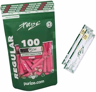 100 filtros de carbón activo Purize® de tamaño regular de 9 mm + 2 papeles PURIZE (rosa)