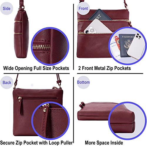 Image of Solene Small Multi Zipper Pocket Crossbody Bag with Adjustable Strap, Lightweight Travel Purse, Daily Small Messenger Pouch