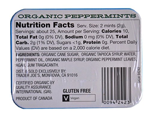 Trader Joe's Organic Peppermints, 1.41 Oz Tin (Pack Of 4) Gluten Free Vegan #TOP2