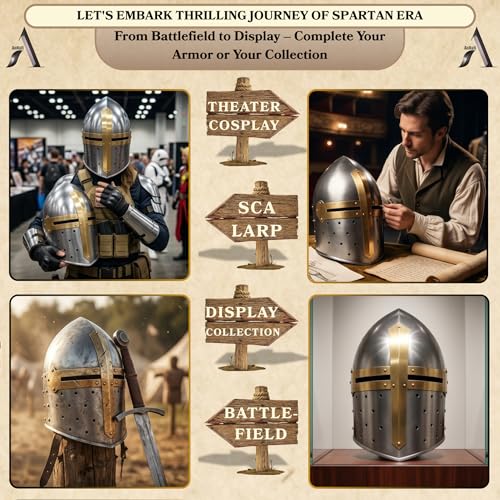 Image of AnNafi Medieval Knight Sugarloaf Armor Helmet with Free Wooden Stand Reenactment Helmet | Cosplay SCA